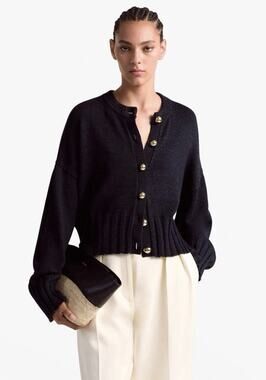 Altuzarra Liam Wide-Rib Crewneck silk-blend cardigan Berry Blue Navy Size Small